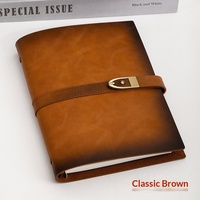 Carnet de voyage A5 en cuir véritable, carnet à feuilles mobiles en cuir vintage, personnalisable avec logo, fermeture à boucle, rechargeable A5