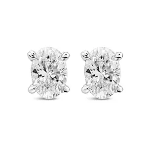 Firstmadam 18kt White Gold Lab Grown 0.40ct Diamond Oval Stud Earrings UK