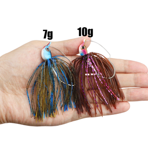 Vente en gros de leurres de pêche artificiels rigides 7g 10g pour la pêche au bar et au poisson-chat, avec jupes imprimées et yeux 3D, disponibles en 5 couleurs, pour rivière, lac et ruisseau - Product Image 5