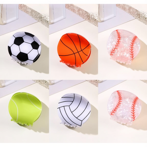 Pinces à cheveux Angelina Sports 5,2 cm, design football, basketball, tennis, volley-ball, baseball, pour femmes et filles, usage quotidien - Product Image 1