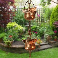 Chaîne de pluie décorative en métal Oniya avec coupelles libellules, alternative au gouttière classique, attrape-pluie suspendu pour toitures, jardins et espaces extérieurs