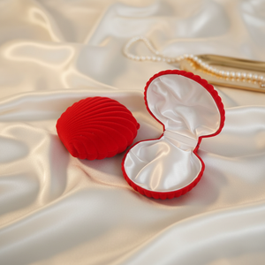 Scatola di fidanzamento a forma di conchiglia in velluto rosso confezione unica per anello floccato confezione per gioielli all'ingrosso - Product Image 5