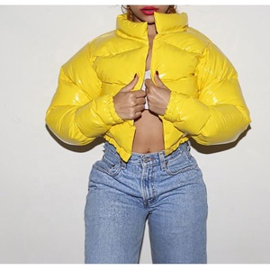 Wholesale Winter Coat Womens Neon <strong>Green</strong> Shinny <strong>Cropped</strong> Long Sleeve Bubble Winter Coat Puffer <strong>Jacket</strong> for Ladies - Product Image 4