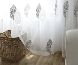 Rideaux en voile blanc brodé <span class=keywords><strong>à</strong></span> motif de feuilles florales modernes Revêtements de <span class=keywords><strong>fenêtre</strong></span> hauts pour salon chambre café corde - Product Image 1