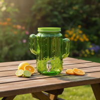 Distributeur de boissons en verre en forme de cactus avec couvercle en fer, pot de stockage durable pour la cuisine, logo personnalisé, capacité de 16 oz, design unique