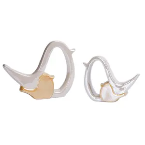 Hand Painted White Bird Dove Keramische Uitgesneden 2 Delige Set Beeldjes Decor Ornamenten