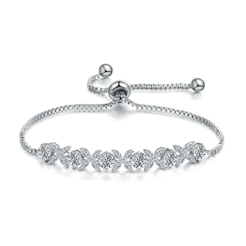 Dainty Flower Shape Cubic Zirconia CZ Crystal Adjustable Bracelets for Wedding Bridal Bridesmaid Jewelry