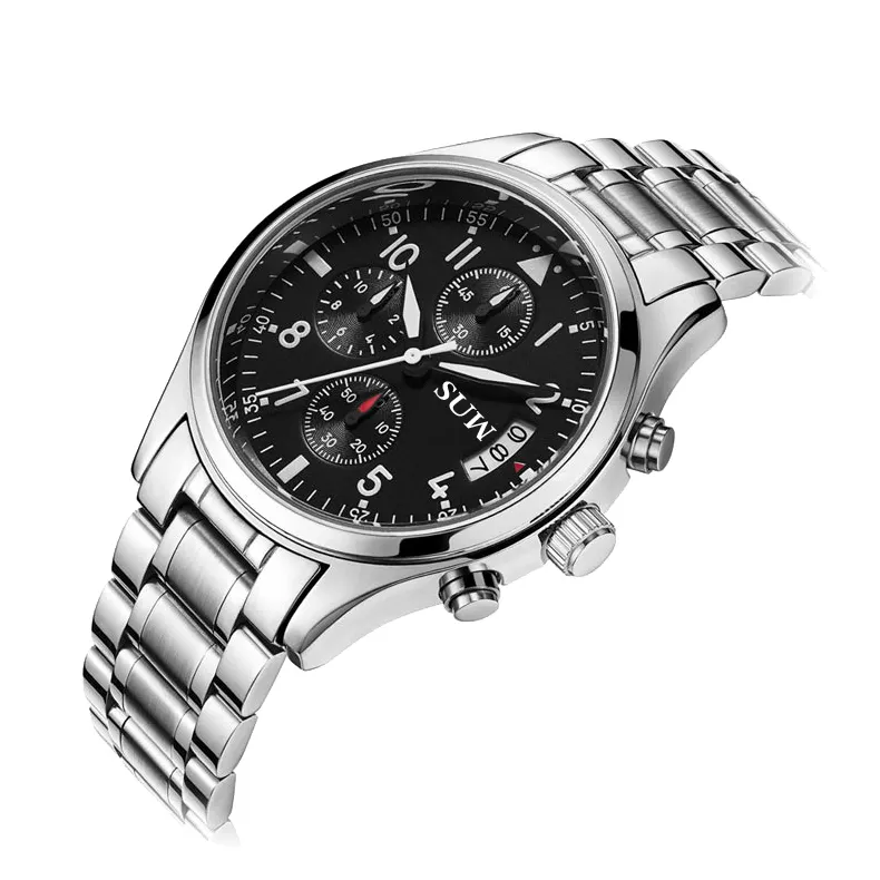 KINYUED custom logo luminous stainless steel watches men wrist quartz luxury watches men