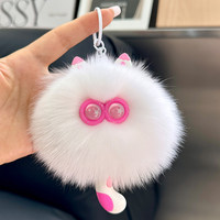 Nouvel Arrivage Porte-clés en Peluche Douce de 8 cm, Chat Blanc de Dessin Animé aux Yeux Violets, Pendentif Poupée Rembourrée, Breloque de Sac à Main, Accessoires Cadeaux