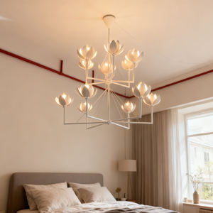 Lustre moderne <span class=keywords><strong>minimaliste</strong></span> en forme <span class=keywords><strong>de</strong></span> <span class=keywords><strong>fleur</strong></span> <span class=keywords><strong>de</strong></span> <span class=keywords><strong>lotus</strong></span> blanc, luminaire suspendu élégant en métal pour la salle à manger, le salon et la décoration intérieure. - Product Image 4