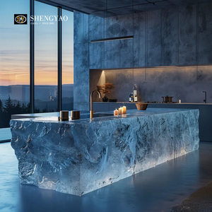 Barra de <span class=keywords><strong>Bar</strong></span> de Resina Azul Personalizada, Cristal de Cuarzo, Translúcida, Retroiluminada, con Diseño de Cascada, para Decoración del Hogar, Hotel, Villa - Product Image 2