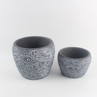 Pot de fleurs classique en ciment mat, forme cylindrique, pour l'extérieur, motif floral européen