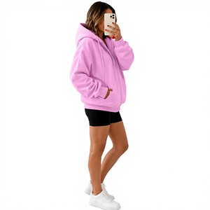 Sudadera con Capucha Extra Grande Rosa, Corte Regular, Color Sólido, Informal, Unisex, para Otoño, Material de Algodón Tejido - Product Image 5