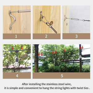 Nylon tráng 304 dây thép không gỉ Dây dây Ánh Sáng hệ thống treo hướng dẫn dây với turnbuckles móc chuỗi ánh sáng treo Kit - Product Image 5