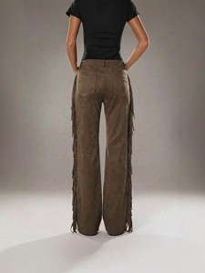 Pantalones Casuales de <span class=keywords><strong>Mujer</strong></span> Estilo <span class=keywords><strong>Vaquero</strong></span> Retro con Borlas de Gamuza, Micro-Campana, Elásticos y con un Toque Urbano - ¡Gran Oferta! - Product Image 3