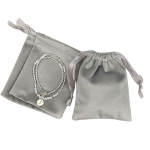 Pochette à cordon en velours gris épais et doux, sac de rangement de luxe pour bijoux et montres, doublure douce, anti-rayures, anti-poussière, petit sac cadeau - Product Image 1