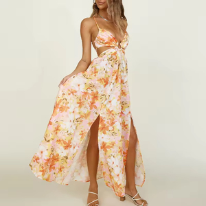 Thời Trang Hoa Kỳ Nghỉ Bãi Biển Sexy Mở Lại Phụ Nữ Ăn Mặc Mù<span class=keywords><strong>a</strong></span> Hè Phụ Nữ Giản Dị Quần Áo Slit Spaghetti Trượt Boho Ăn Mặc Bohemian - Product Image 5