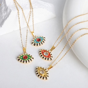 Collier pendentif œil turc <span class=keywords><strong>mal</strong></span>éfique en émail coloré, plaqué or 18 carats, en acier inoxydable, étanche et résistant au ternissement - Product Image 5