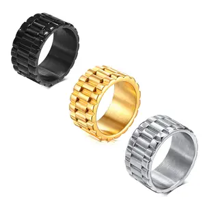 不锈钢表带戒指嘻哈男士戒指可以定制戒指内的名称