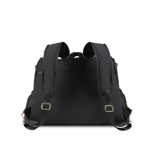 Elegante mochila negra para pañales para mamás, de gran capacidad, impermeable, de nailon, con solapa frontal plisada y herrajes dorados. - Product Image 3