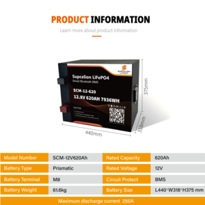 สถานีพลังงานแบตเตอรี่แบบชาร์จไฟได้ที่เหมาะสม แบตเตอรี่ลิเธียมไอออน 12v 620ah ระบบกักเก็บพลังงานแสงอาทิตย์ - Product Image 3