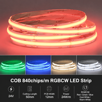 Tira de Luz LED COB RGBCW, 840 LED/m, Alta Densidad, 24 V, 12 mm, 24 W/m, Cinta LED Flexible, Cortable cada 50 mm, Tira LED RGB+CCT