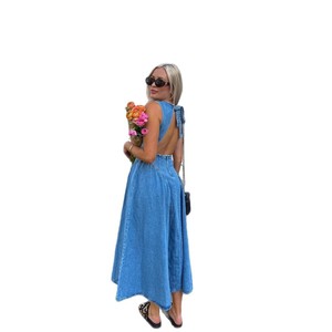 <span class=keywords><strong>Falda</strong></span> vaquera con cordones y espalda descubierta sin mangas de nueva elegancia para mujer para primavera y verano cintura Natural lavable con lentejuelas - Product Image 5