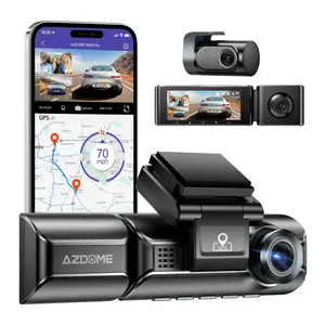 كاميرا داش موديل AZDOME M550 PRO HD بعدسات 3 عدسات ومزودة بخاصية الواي فاي ومزودة بميزة الملاحة وملاحة المواقع أمامية وخلفية بدقة 4k كاميرا داش للسيارة في صندوق أسود كاميرا فيديو رقمية مسجلة في الدرجة الخلفية للوحة عدادات السيارة