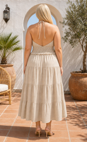 Robe midi plissée à volants superposés, col halter, décolleté plongeant, grande taille, personnalisée, vente en gros