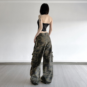 American Vintage High Street <b>Baggy</b> Denim Pants Y2K Streetwear <b>Women</b> Low Rise Camouflage Cargo <b>Jeans</b> - Product Image 6