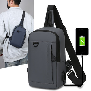 Men's Chest Bag Large Capacity USB Charging Outdoor Business Travel Shoulder Bag Gray Black Military Green Dark Blue Solid Color - Product Image 1