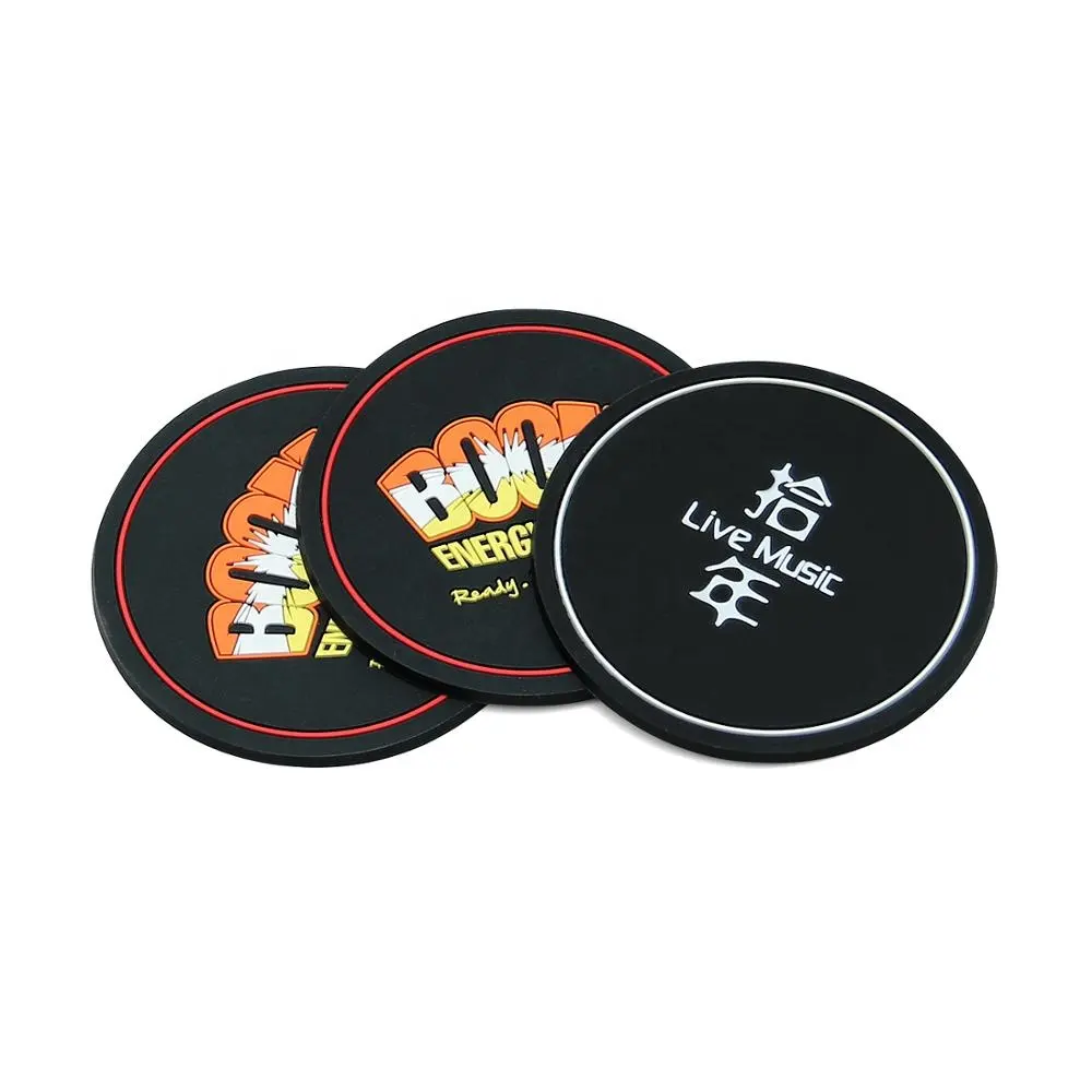 Factory Office Hotel Engraved Silicone Rubber Coffee Drink Beer Costers Round Colorful Cup Coaster with Custom Logo
