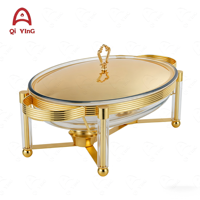 Offre Spéciale – Plat de Réchaud de Luxe 3L en Verre Doré et Acier Inoxydable pour Buffet, Chauffe-Plats Suspendu pour Traiteur