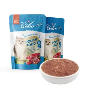 GIBO-Marke vollkornfreies erwachsenes Katzenkätzchen delikates nasses Futter Thunfisch und Rindfleisch Geschmack mit Shredds in Soße 85 g Whosale Haustierfutter
