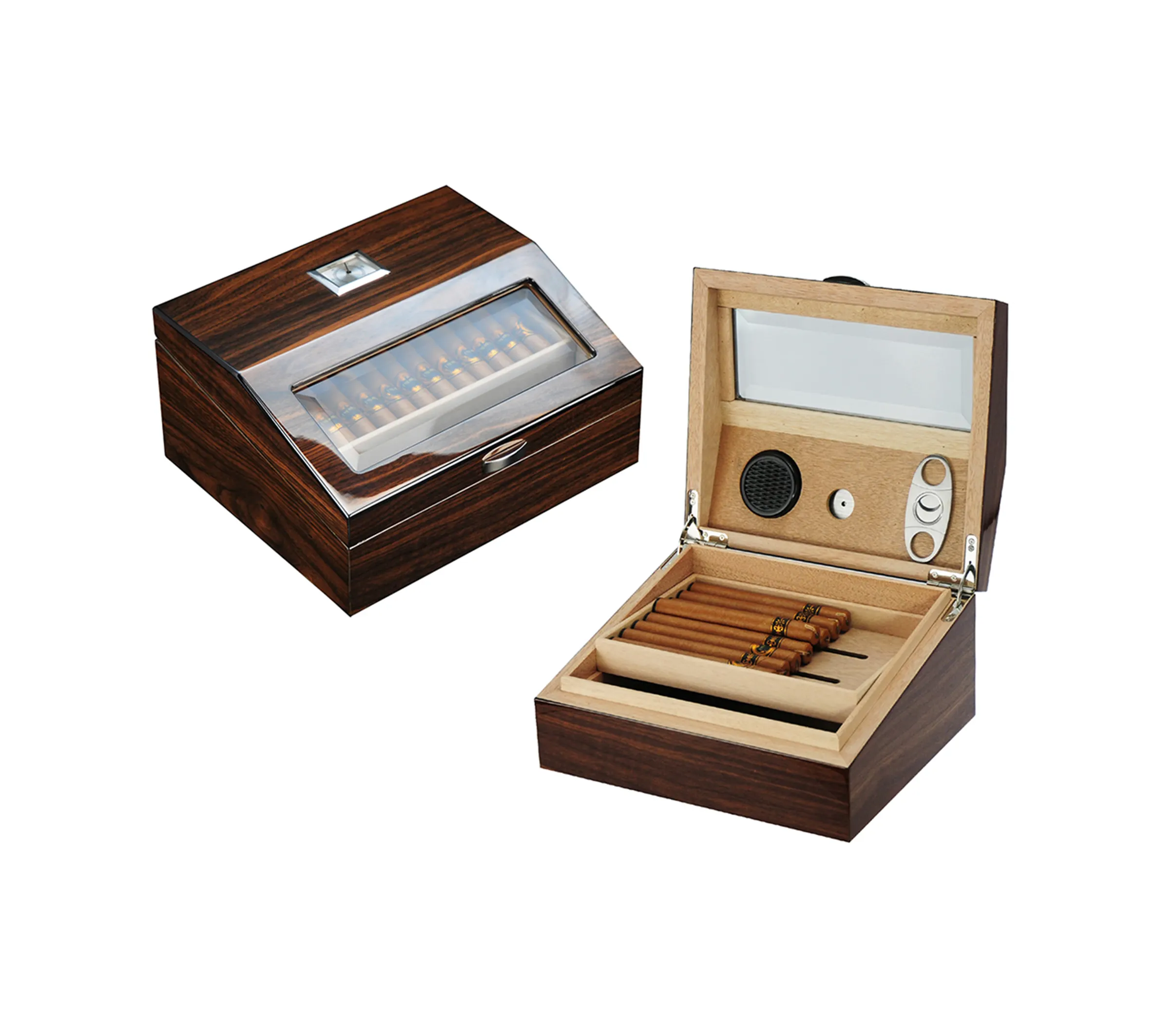 Piano Walnut Color Puro Humidor Wholesale for 50 CT Cigars Wooden Storage Box Packaging