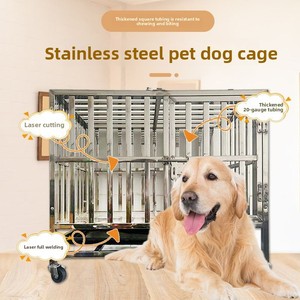 Stainless Steel Pet <b>Cage</b> with Blue Plastic Tray Lockable Door for Large <b>Dogs</b> <b>Indoor</b> Use Modern Rectangle Design - Product Image 3