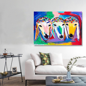 Pintura al óleo <span class=keywords><strong>de</strong></span> tres cabezas <span class=keywords><strong>de</strong></span> oveja hecha a mano sobre lienzo para decoración para sala <span class=keywords><strong>de</strong></span> estar M.Kadishman ovejas modernas coloridas pinturas famosas <span class=keywords><strong>de</strong></span> <span class=keywords><strong>animales</strong></span> - Product Image 2