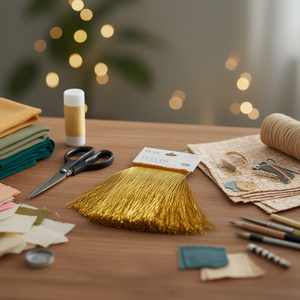 Ilan Flecoc 15x150cm Nastro con frange e nappe dorate per decorazioni e artigianato - Product Image 3