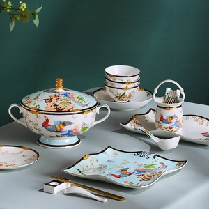 72PCS Stocked High Quality Luxury Tableware Set Ceramic Plates Utensils Kit Flowers Birds Pattern 10-Piece Wholesale <b>Dinnerware</b> - Product Image 5