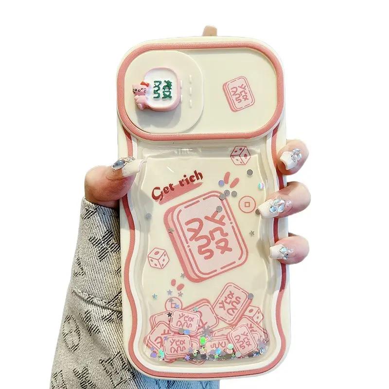 Bester Preis Mode Handy hülle für iPhone 13 14 15 Shake Sound beliebte Mahjong Haar Treibsand Schiebefenster