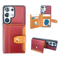Casing Ponsel Dompet Kulit PU Bisnis untuk Samsung Warna Kontras dengan Penutup Gesper dan Tempat Kartu, Pelindung Anti Benturan Penuh