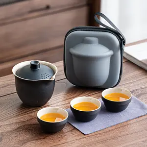 Дешевые пользовательские логотип бизнес подарки портативный керамический кунг-фу дорожный чайный набор