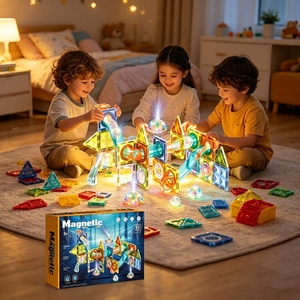 Ensemble de rails magnétiques lumineux, jouet éducatif STEM de construction 3D pour enfants de <span class=keywords><strong>3</strong></span> ans et plus, vente en gros - Product Image 1