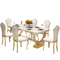 Ensemble de table à manger moderne en marbre pour 6 personnes, chaises en cuir, structure en acier inoxydable, pour appartement, maison, cuisine, salle à manger
