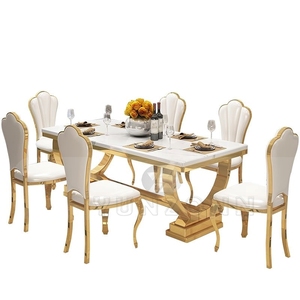 Hiện đại 6 chỗ ngồi bằng đá cẩm thạch bàn ăn đặt ghế da khung thép không gỉ cho căn hộ nhà bếp phòng ăn đồ nội thất - Product Image 2