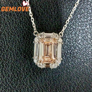 GEMLOVE Women's White Gold Diamond <b>Necklace</b> Emerald Cut 2ct Fancy Pink Natural Diamond Classic Engagement Jewelry - Product Image 4