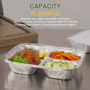 Conteneur en aluminium jetable à 3-4 compartiments |   Capacité maximale de 450 ml |   Boîte à lunch à emporter avec couvercle en papier - Product Image 3