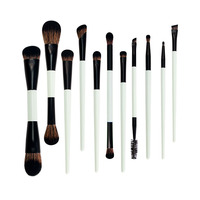 Lot de pinceaux de maquillage double embout en cheveux synthétiques brun foncé, avec virole noire et étui en PU rose, pour salon de beauté