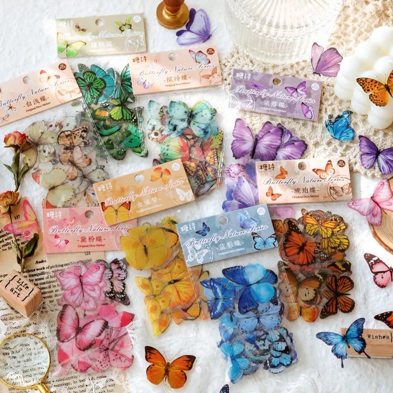 40 Stück pro Packung Butterfly Nature Series PET-Aufkleber Pack Retro Art Handbook Tagebuch DIY dekorative stationäre Scrap booking Aufkleber