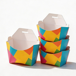 Colorful Self-Erecting Food <b>Boxes</b> with Handle Four-Color Printing Disposable Paperboard Rectangle Packaging for Snacks and Meals - Product Image 1